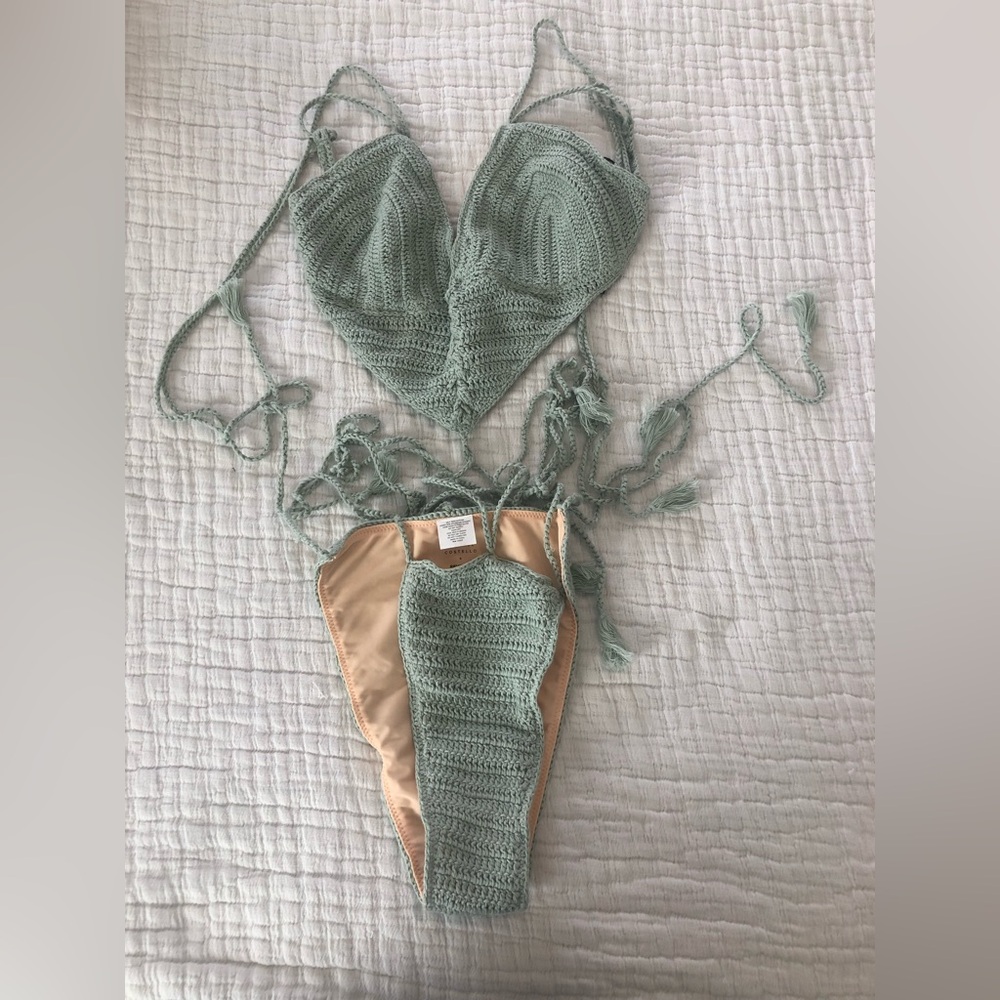 Michael Costello x Revolve Green Crochet Bikini Set NWT 1999